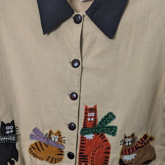 Vintage 90's Painted Pony Cropped Boxy Blazer Jacket Cat Patches and Beading L - Picture 3 of 9